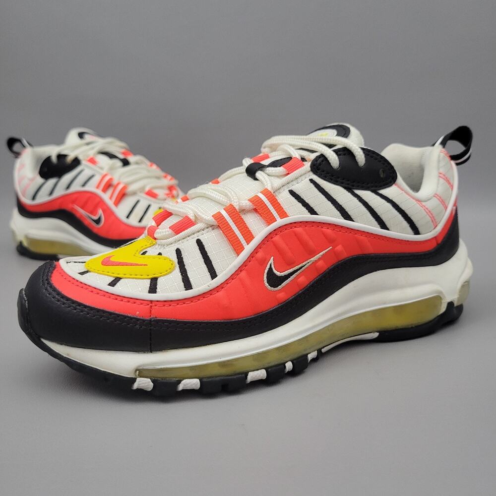 Nike Air Max 98 Youth Sneaker Low Black Bright Crimson Size 5.5 GS Womens 7